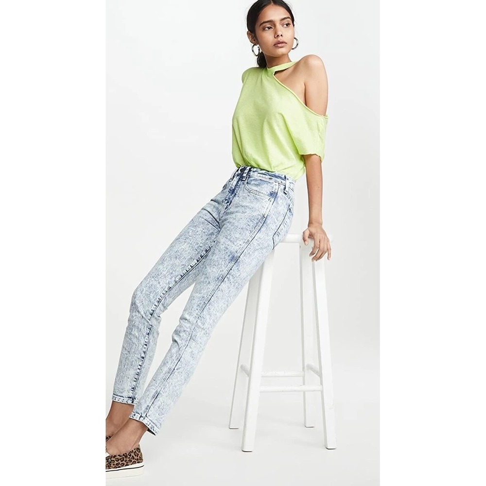 NWT RtA Highliter Neon Green Cotton Cashmere One Shoulder Cutout Top XS 1340